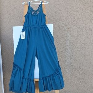 Joyfolie Elegant Fancy /Casual Kids Blue Lace-Trimmed Jumpsuit